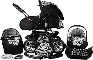 Bergsteiger Milano Kombikinderwagen + Autositz mit Travelsystem (Megaset 10 - teilig); Farbe: White Flowers