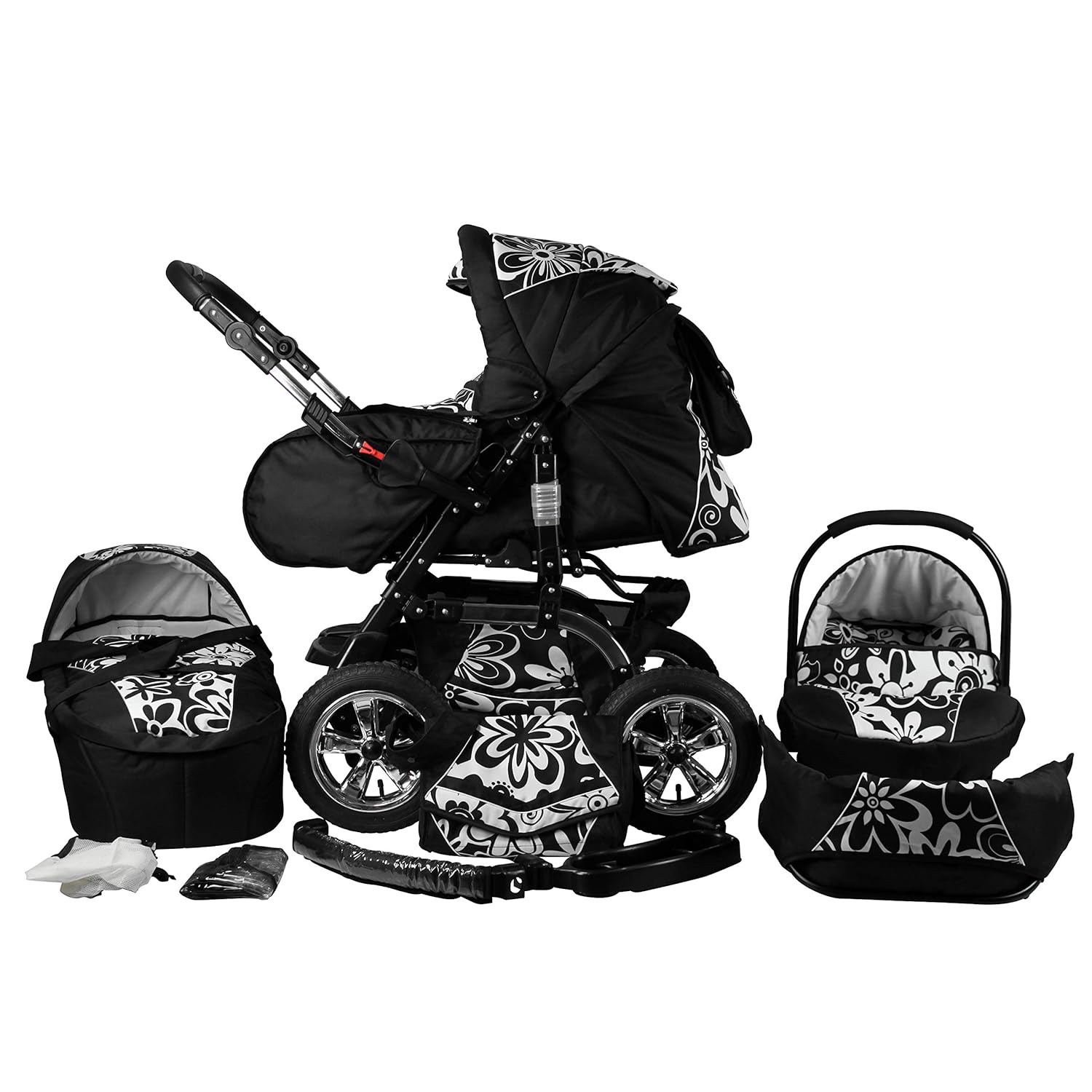 Bergsteiger Milano Kombikinderwagen + Autositz mit Travelsystem (Megaset 10 - teilig); Farbe: White Flowers