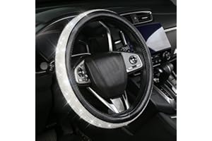 KIWEN Bling Diamond Steering Wheel Cover with White Crystal Rhinestones, Sparkling Car Steering Wheel Protector Universal Fit 15 Inch (Black with White Diamond)