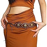 Bawnhaw Western Chunky Wide Disc Belt for Women Plus-Size Boho Hollow PU Leather Lace-up Cowgirl Waist Belt for Dresses Jeans