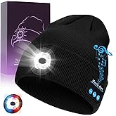 TOPIEI Bluetooth Beanie with Light, USB-C Charging 5 LED Flashlight Hat, Built-in Stereo Speakers Mic, Christmas Stocking Stuffers White Elephant Gifts for Men Dad Teens Boys for Camping Fishing