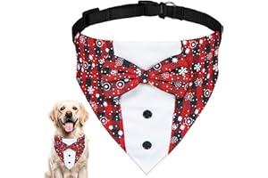 GOYOSWA Christmas Dog Tuxedo, Dog Christmas Outfit Adjustable Tuxedo with Bow Tie Collar Formal Tux Outfit Clothes Costumes for Small Medium Large XL Dogs (Christmas 1, Large)