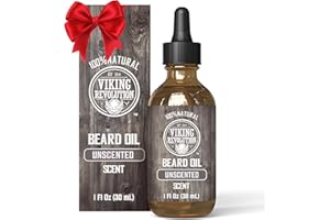 Viking Revolution Unscented Beard Oil for Men - Natural Mens Beard Oil with Argan Oil and Jojoba Oil - Beard Softener, Strengthens and Moisturizes - Beard Conditioner for Men (Unscented, 1 Pack)