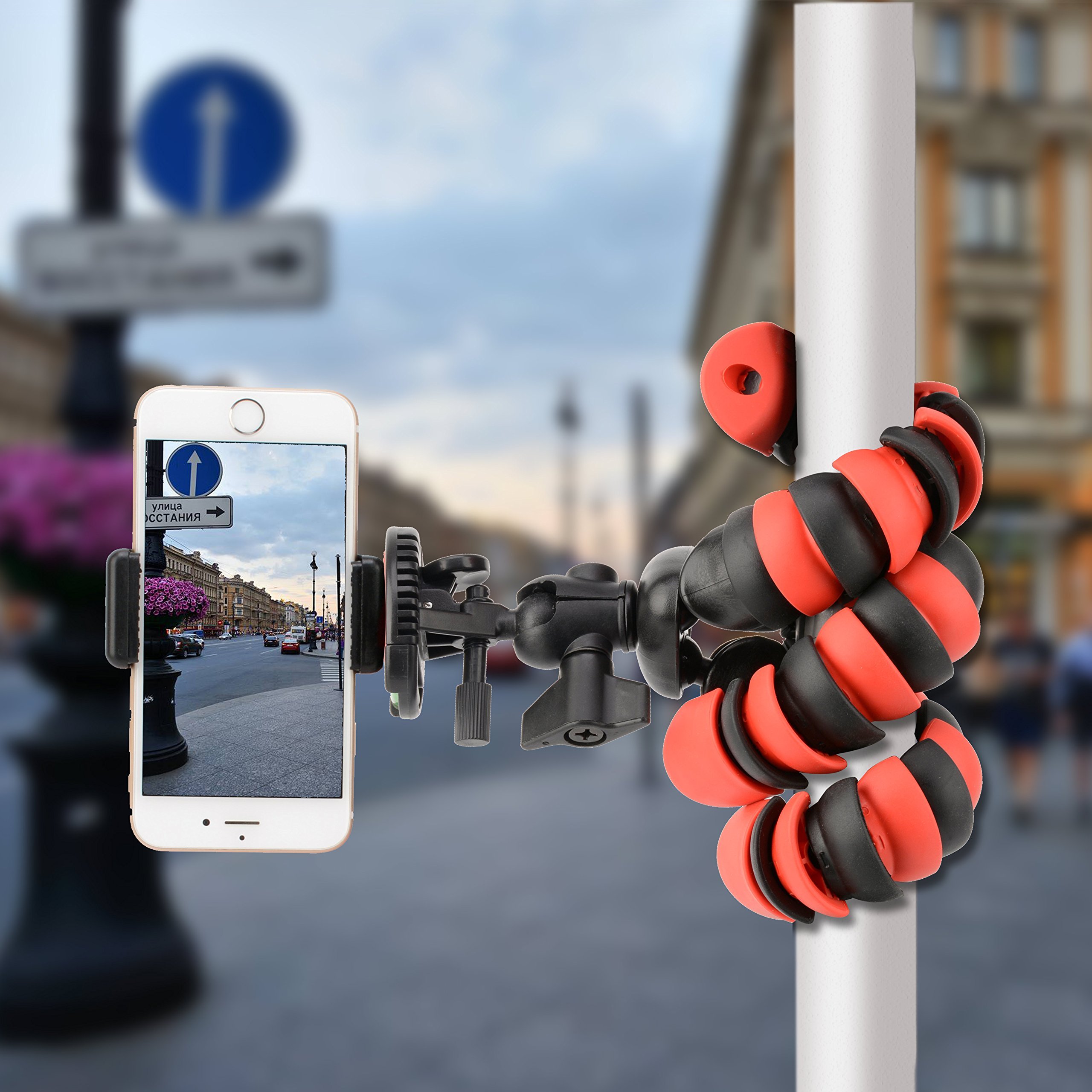 Tairoad Trípode flexible de 12 pulgadas con la pierna plegable y Smartphone libre y adaptador del montaje de Gopro El mejor trípode del recorrido (rojo + negro) …