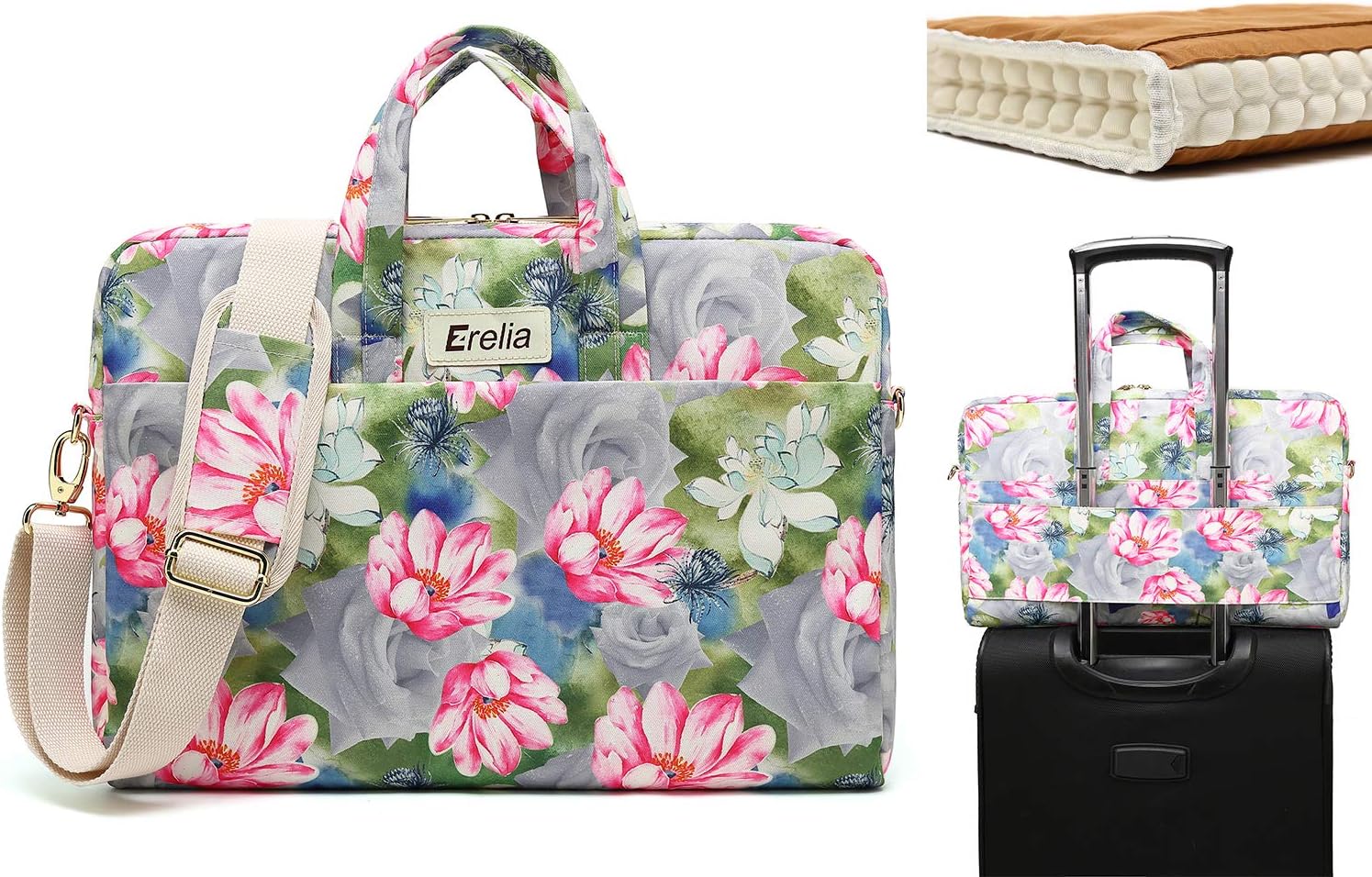 EZrelia Pink Lotus Pattern 15 inch Waterproof Laptop Shoulder Messenger Bag Case with Rebound Bubble Protection for 14 inch-15.6 inch Laptop 15 Case Bag (15 inch/15.6 inch, Pink Lotus)