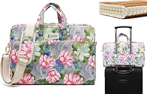 EZrelia Pink Lotus Pattern 15 inch Waterproof Laptop Shoulder Messenger Bag Case with Rebound Bubble Protection for 14 inch-15.6 inch Laptop 15 Case Bag (15 inch/15.6 inch, Pink Lotus)