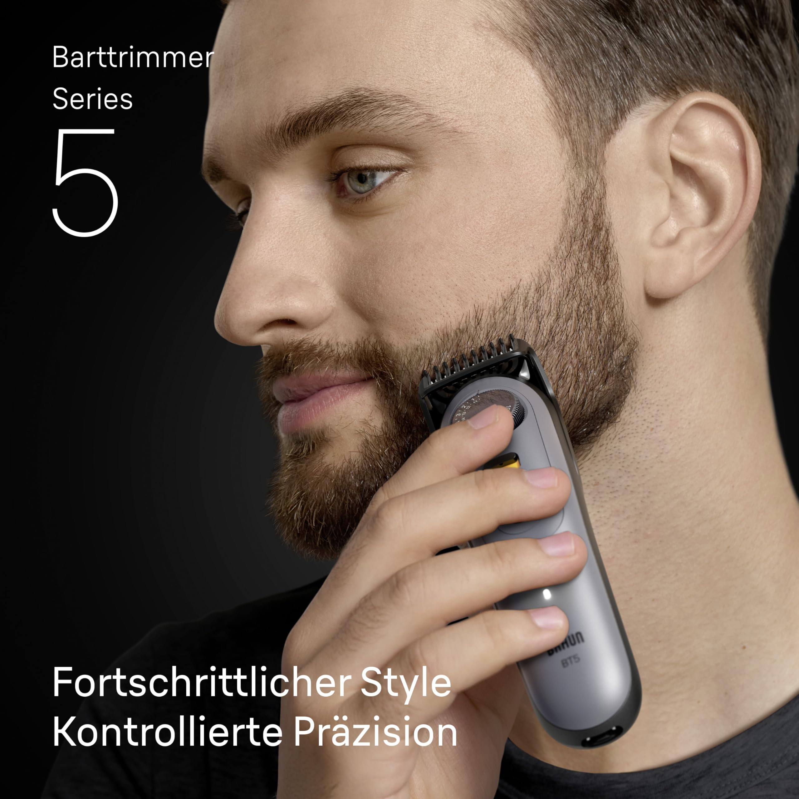 Braun Barttrimmer Series 5, Elektrischer Bartschneider Herren mit 5 Zubehörteile, Ultrascharfe Klinge, 120 Min Akkulaufzeit, Kabelloser Bartrasierer, 40 Längen, Wasserdicht, BT5525, Grau 2