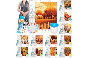 Qeeenar 12 Pack Sip and Paint Kit Pre Drawn Canvas for Painting Supplies Include Canvas Pen Buckets Brushe Palettes Paint Knives Smock Acrylic Paints(Stylish,8 x 10'')