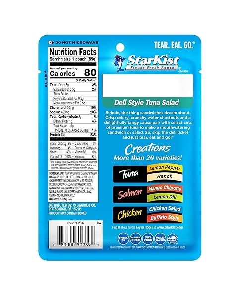 STARKIST TUNA CREATIONS, DELI STYLE TUNA SALAD, SINGLE SERVE POUCH, 3 OZ