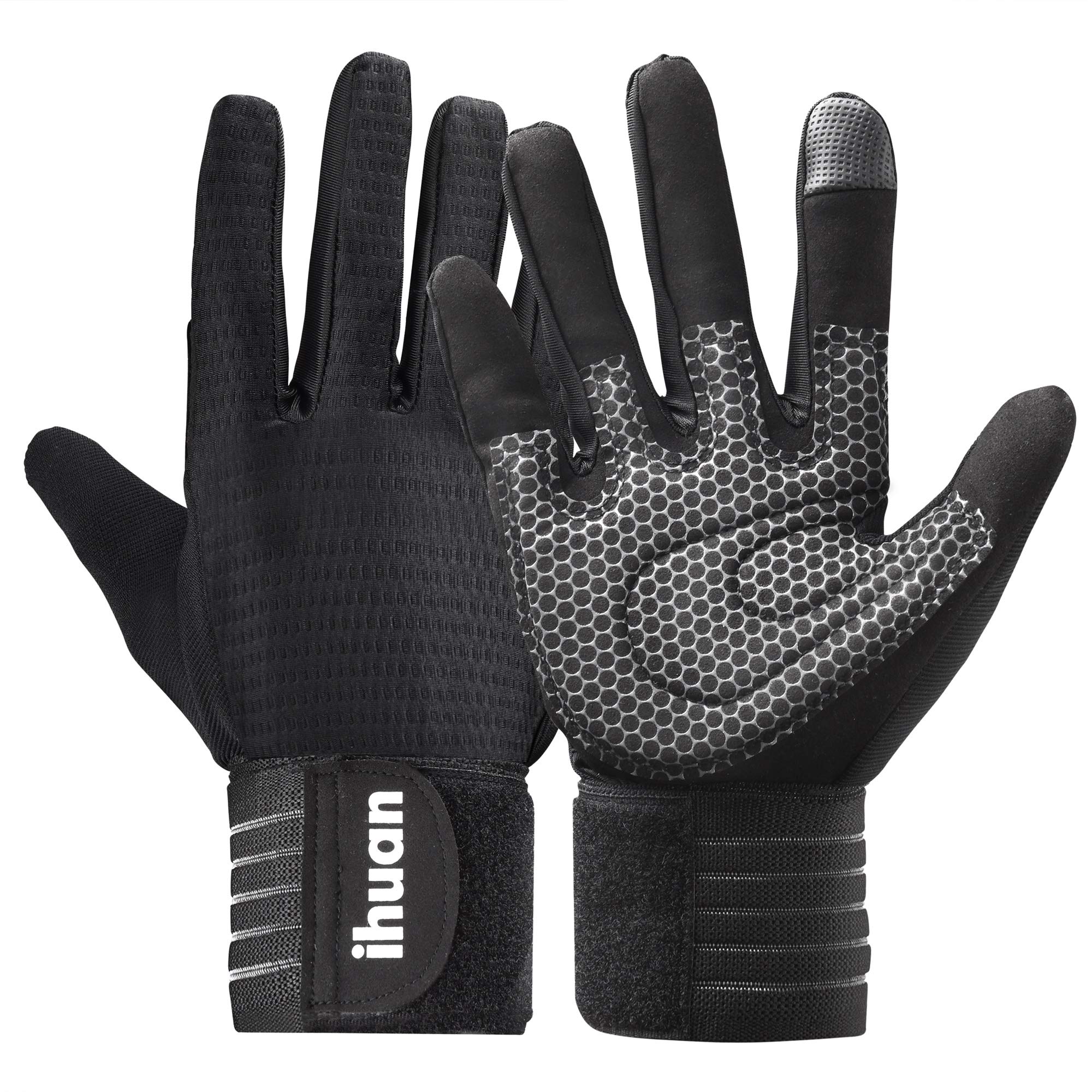 Updated 2021 Ventilated Weight Lifting Gym Workout Gloves Full Finger with Wrist Wrap Support for Men & Women, Full Palm Protection, for Weightlifting, Training, Fitness, Hanging, Pull ups