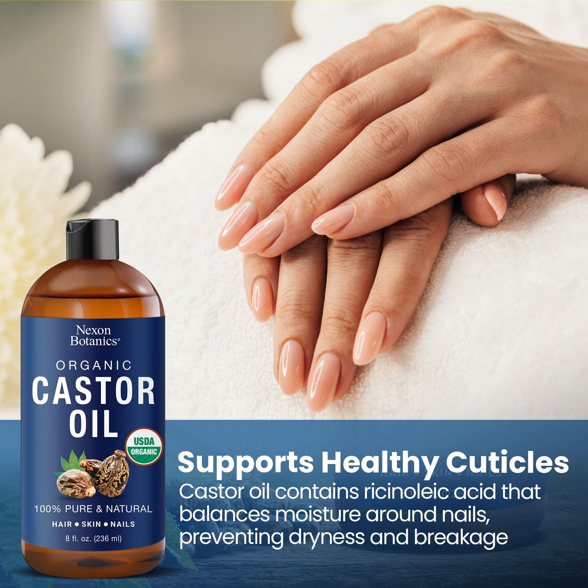 Organic Castor Oil for Hair Growth 8 fl oz - Cold Pressed, Unrefined Castor Oil for Skin, Hair, Eyelashes, Eyebrows, and Body - Aceite De Ricino Organico