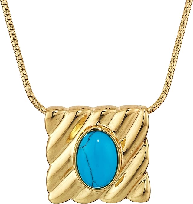 House of Harlow 1960 Women's Ribbed Valda Pendant Necklace Turquoise