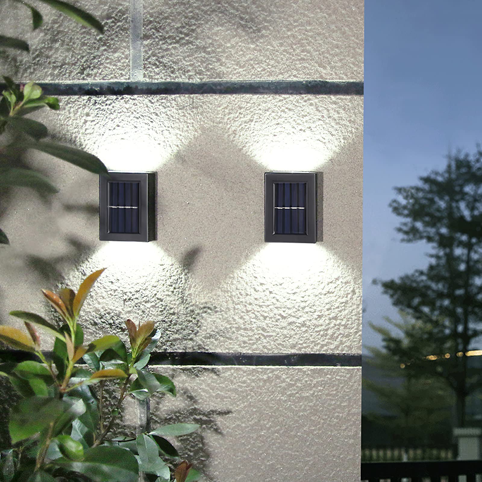SuerZaro Solar Fence Lights 4 Pack, Sensor Solar Garden Lights, Waterproof Up and Down Outdoor Wall Lights for Front Door Patio Yard (White Light, 4 Pack)