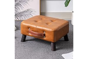 DURFII Small foot stool ottoman, PU leather rectangle ottoman footrest, bedside step stool with wood legs, small Rectangular stool, foot rest for couch, small leather ottoman for desk, living room, bedroom
