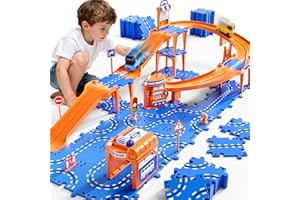 NIPLOOOW Puzzle Race Car Track Set for Kids 3-5, Floor Puzzle Track Car Set, Toddler Toys for 3 4 5 6 Years Old Boys, Toys Gift for Kids Boys Girls Age 3 4 5 6 7 8 Years Old