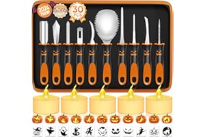 NESSTU Halloween Pumpkin Carving Kit with Stencils, 30 PCS Professional Pumpkin Carving Tools, Heavy Duty Pumpkin Carving Knife, Safety Stainless Steel Jack-O-Lanterns Pumpkin Carving Set for Kids Adults