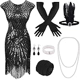 PLULON 1920s Dresses for Women, Sequin Fringed Gatsby Flapper Cocktail Dresses with 20s Accessories Set, Roaring 20s Costumes