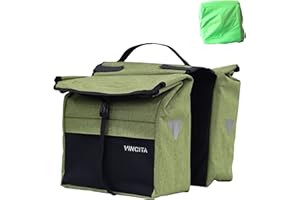 Vincita New Top Load Double Pannier Water Resistant Cycling Side Bags - with Rain Cover, Large, Carrying Handle, Reflective Spots - Bike Rack Carrier Saddle Bag - Bicycle Accessories (Black/Green)