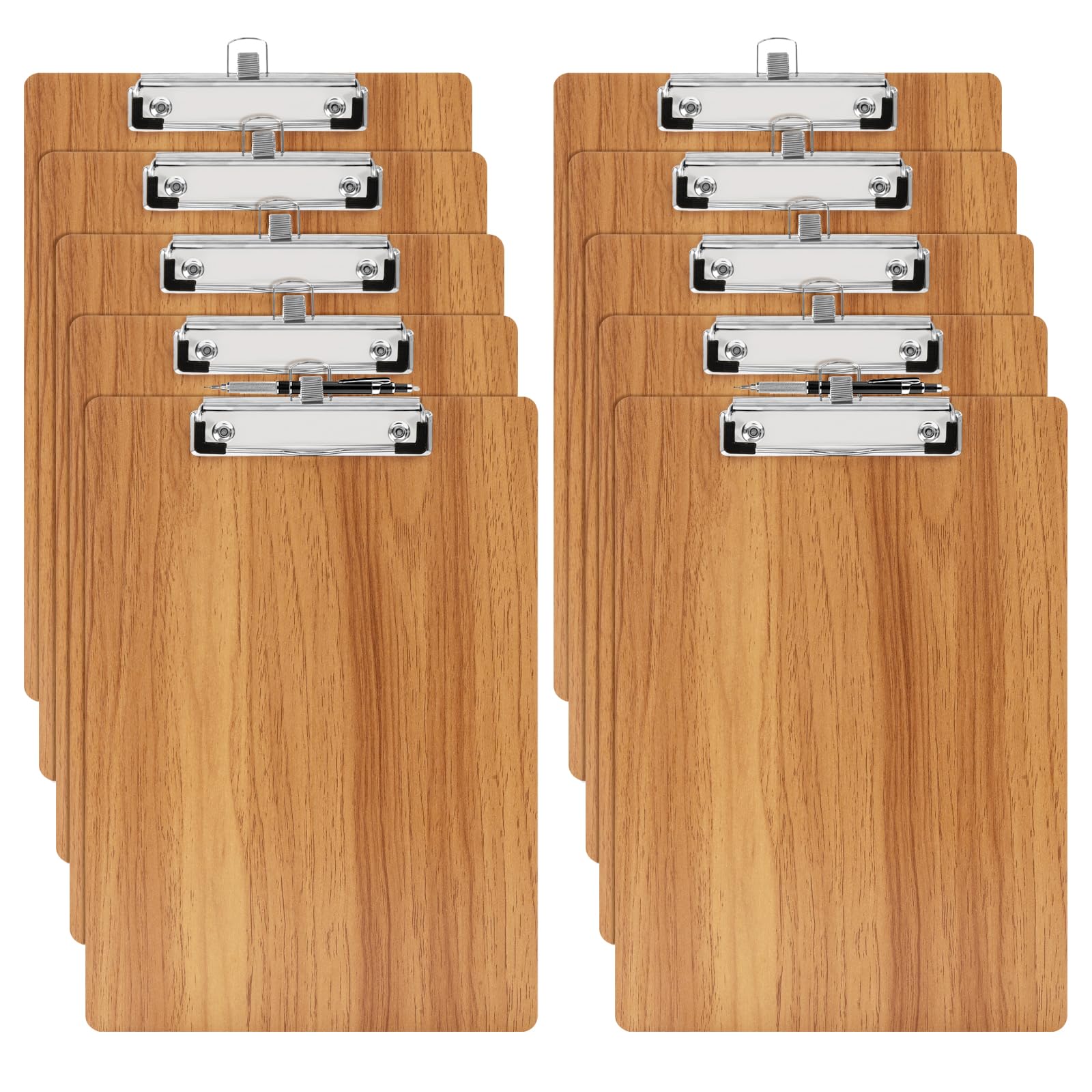 URbantin A4 Clipboard,10 Pack Wooden Clipboard with Low Profile Clip and Pen Holder,A4 Wooden Clip Boards,Wood Clipboards