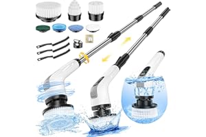 YESAYCE Electric Spin Scrubber, IPX7 Waterproof Power Shower Scrubber with Extension Handle, 7 Replaceable Brush Heads & 3 Hard Bristle Crevice Cleaning Brushes Cleaning Supplies for Bathroom Tub Tile Floor