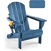 Ciokea Folding Adirondack Chair Wood Texture, Patio Adirondack Chair Weather Resistant, Plastic Fire Pit Chair with Cup Holder, Lawn Chair for Outdoor Porch Garden Backyard Deck (Royal Blue)