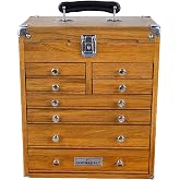 INWINACALT Oak Tool Chest, 8-Drawer Portable Storage with Chrome Hardware | Interlocking joint oak design, ideal for tools/jewelry/crafts/sewing, perfect for DIY enthusiasts and collectors