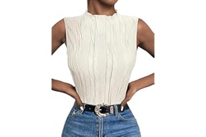 LILLUSORY Women's Mock Neck Business Casual Tank Tops Sleeveless Ruched Work Blouse Fitted 2024 Trendy Shirts