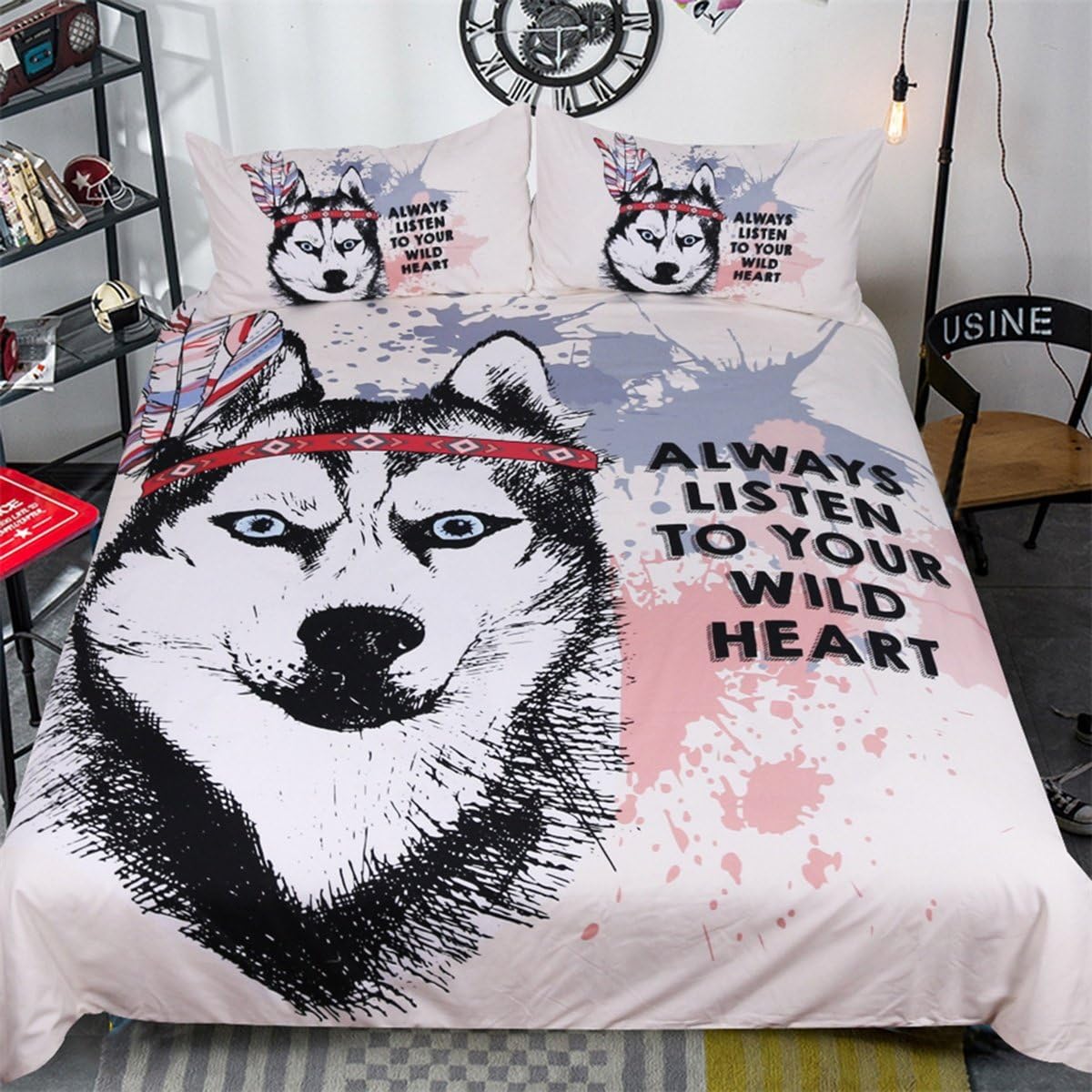 HTST 3D Animal Print duvet cover sets Bedding Set,Teenagers Adults Bedding, Bedroom Set 3pcs,1 Quilt cover,2 Pillow Cases, Queen