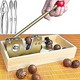 Artcome Heavy Duty Macadamia Nut Cracker Tool with 1 Crab Cracker, 2 Wide Crab Forks, Wood Handle Base with Rectangular Wooden Box Base for Walnuts, Almonds, Pecans, Hazelnuts, Macadamia Nut, etc