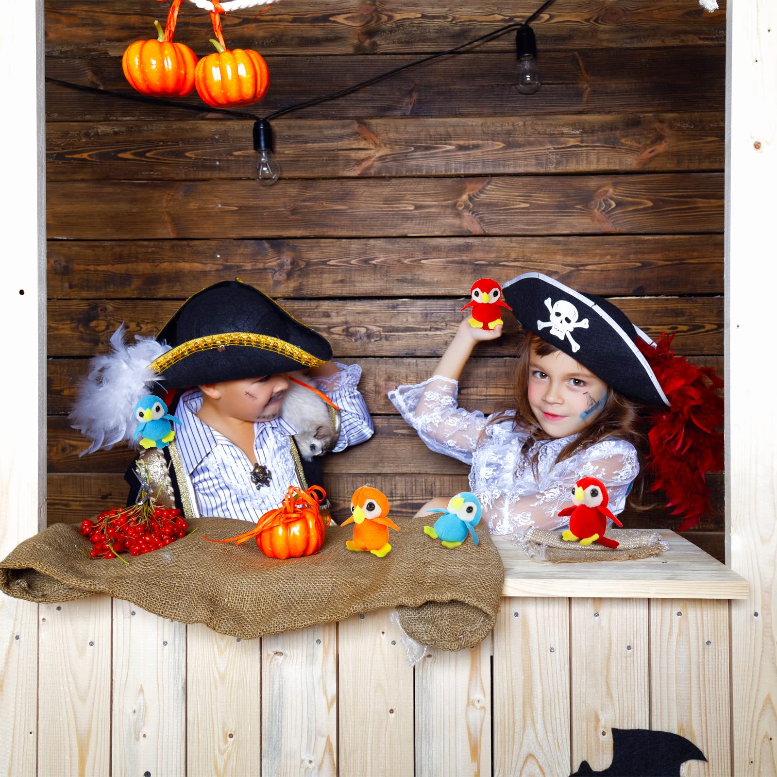 Zomiboo 9 Pieces Stuffed Parrot on Shoulder Soft Parrot Plush Animal Pirate Costume Accessory 3.5 Inch Blue Scarlet Orange Bird Toys Stuffed Bird for Holiday Pirate Party Decoration Supplies