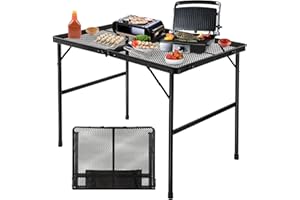 Grovind Folding Grill Table Camping Table with Mesh Desktop, Lightweight 3 FT Metal Table for Outside, Height Adjustable Portable Grill Tables for Camping, Picnic, Beach and BBQ, RV