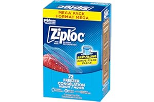 Ziploc Medium Freezer Bags, Prevents Freezer Burn, Microwave & Freezer Safe, New Stay-Open Design, Stand-Up Bottom, 72 Count