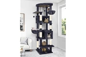 Globlazer Heavy Duty Cat Tree, 74in Sturdy Cat Tower for Large Cats Adult, Big Cat Tree with 7 Sisal Scratching Posts, 2 Padded Condos, 2 Dual-Ear Hanging Baskets, Enlarged Top Perch, S74, Dark Grey