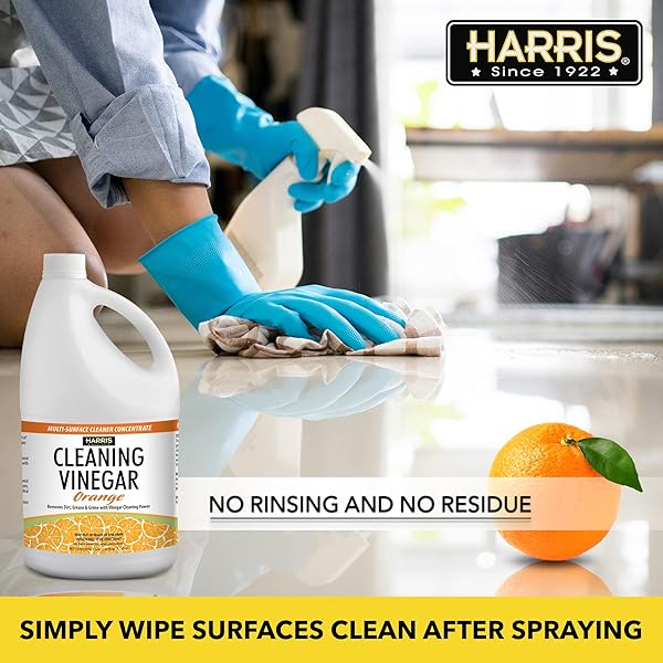 HARRIS CLEANING VINEGAR ALL PURPOSE HOUSEHOLD SURFACE CLEANER, 128OZ (ORANGE) WITH EASY POUR FUNNEL INCLUDED