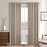 Taupe Linen 90 Inch Curtains Grommet for Living Room 2 Panels Drape Light Filtering Semi Sheer Burlywood Birch Bay Window Cur