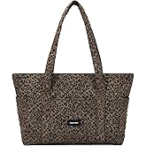Molly Moon Quilted Leopard Tote Bag for Women, Cheetah Tote Bag with Zipper & Wet Pockets, Leopard Print Quilted Cotton Shoulder Bag for College Travel Gym, Women's Gifts for Sister Teachers Moms
