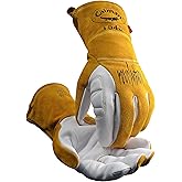 Caiman Premium Goat Grain TIG/Multi-Task Welding Gloves, Split Cowhide Back, 4-Inch Extended Cuff, White/Gold, Large (1540-5)