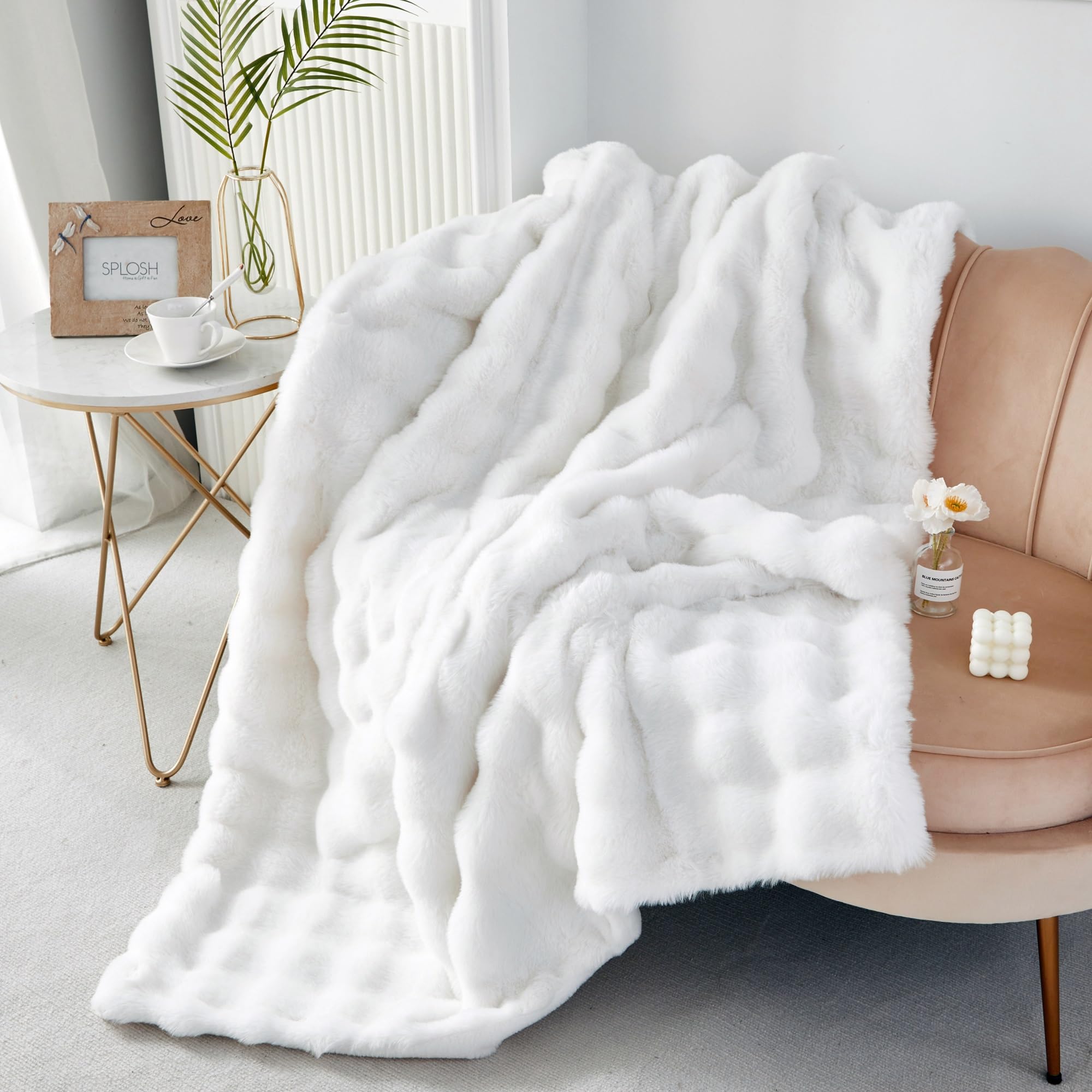 Photo 1 of RYNGHIPY Faux Fur Throw Blanket Double Sided Thick and Warm Plush Fluffy Faux Rabbit Fur Decoration for Couch Sofa Chair and Bed Cream Winter Blanket (Ivory, 51''x63'')