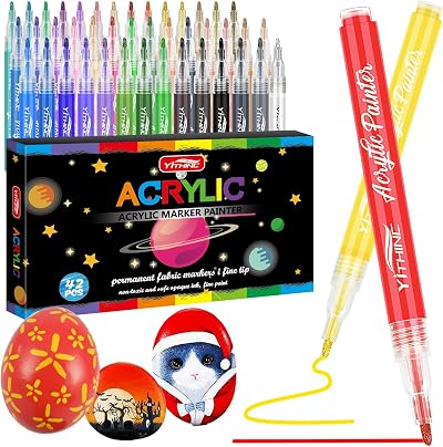 YITHINC 42 Colors Acrylic Paint Pens Set for Rock Glass Wood Canvas
