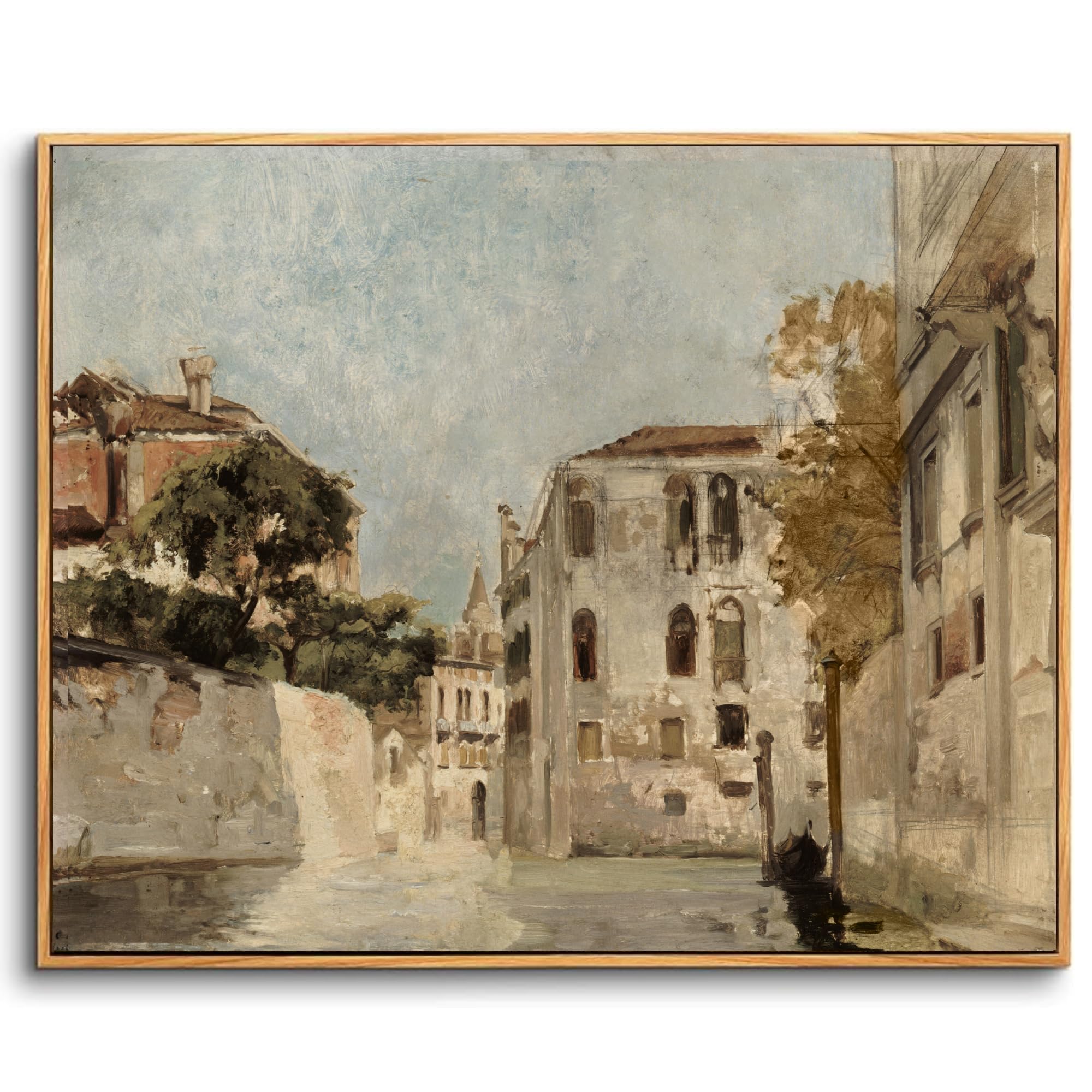 hyidecorart Wooden Framed Canvas Wall Art for Living Room, 20"x30" Venice Canal Cityscape Vintage Bedroom Decor Aesthetic, Modern Paintings Artwork Wall Decorations for Bathroom Hallway Dining Room