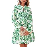 BTFBM Women Spring Dresses 2026 Floral V Neck Long Sleeve Tiered Ruffle Boho Swing Flowy A-Line Mini Dresses Vacation