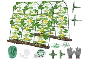 Emquito Cucumber Trellis for Raised Bed Garden, U-Shape Arch Trellis for Climbing Plants Outdoor, Metal Vegetables Trellis with Netting, Garden Trellis for Cucumber Plants Sweet Pea Bean