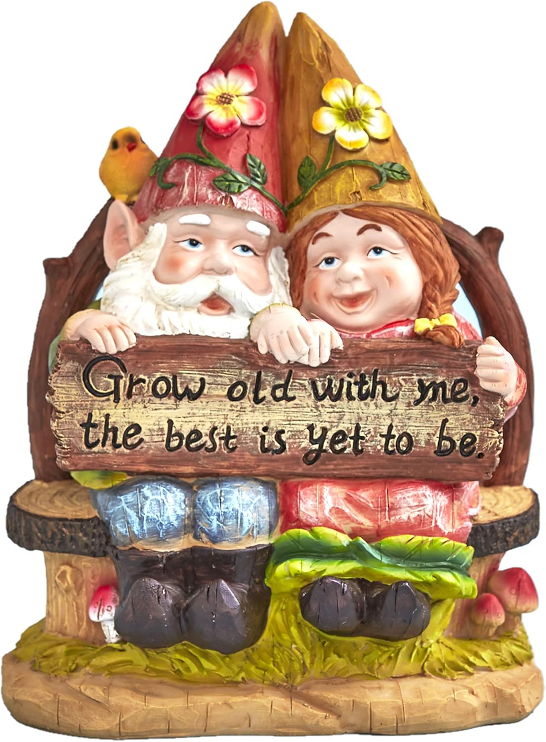 The Lakeside Collection Happy Gnome Couple on Bench - Whimsical Outdoor Garden Decoration