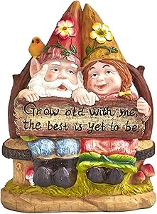 The Lakeside Collection Happy Gnome Couple on Bench - Whimsical Outdoor Garden Decoration