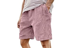 Mens Corduroy Shorts Casual Drawstring Elastic Waist Short Pants Summer Beach Loose Fit Bermuda Shorts with Pockets