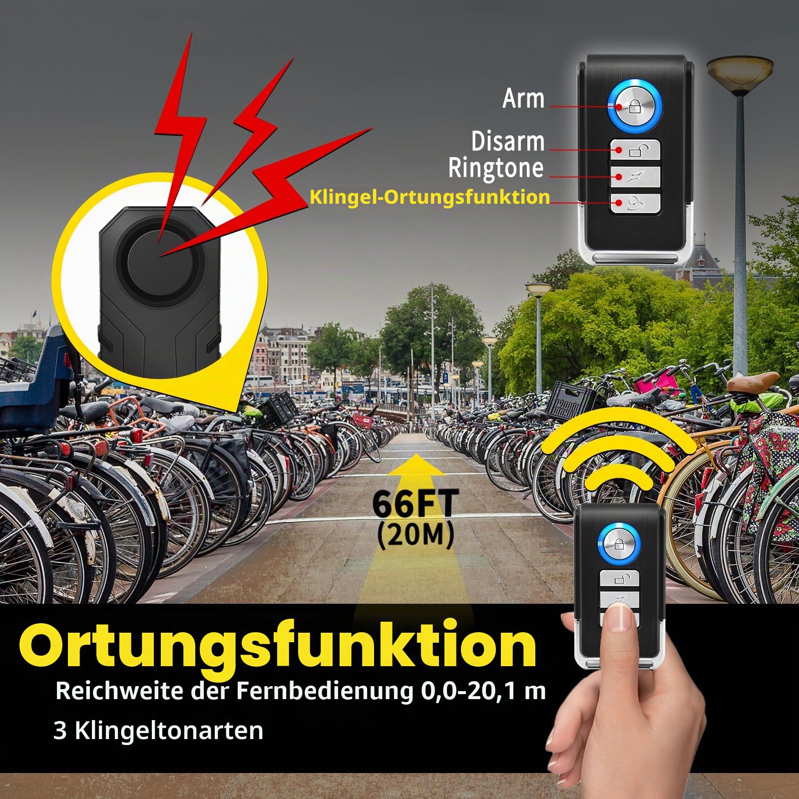 NineLeaf Fahrradalarm mit Fernbedienung, Anti-Diebstahl-Fahrradalarm, Fahrradalarmanlage für Motorrad, Auto, Roller, kabellose Vibrationserkennung, Anti-Diebstahl-Schutz 113dB Super Laut 5