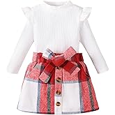 Coaturi Baby Girl Clothes Sets: Fall Winter Outfits Ruffle Sleeve Ribbed Tops Button Mini Skirts Set for Toddler 9-48 Months