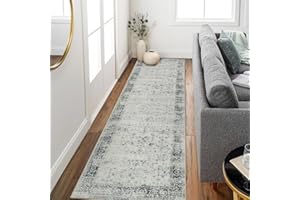 Morebes Vintage Washable Kitchen Rugs, Washable 2.5x8 Runner Rug for Entryway Indoor, Grey Laundry Rugs for Laundry Room, Distressed Throw Carpet Runner for Hallway Entry Entrance
