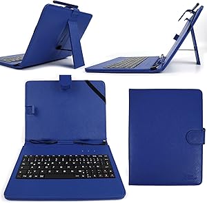 DURAGADGET Blue Faux Leather 8" Case with Micro USB German Keyboard for Acer Iconia A1-830 Tablet