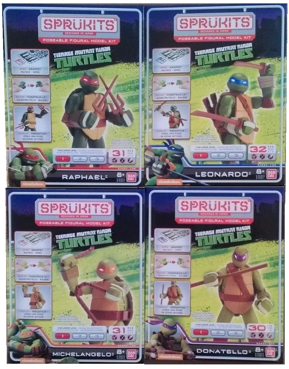 Sprukits Complete Teenage Mutant Ninja Turtles 4 Poseable Figural Model Kit Set Leo, Donnie, Raph & Mikey